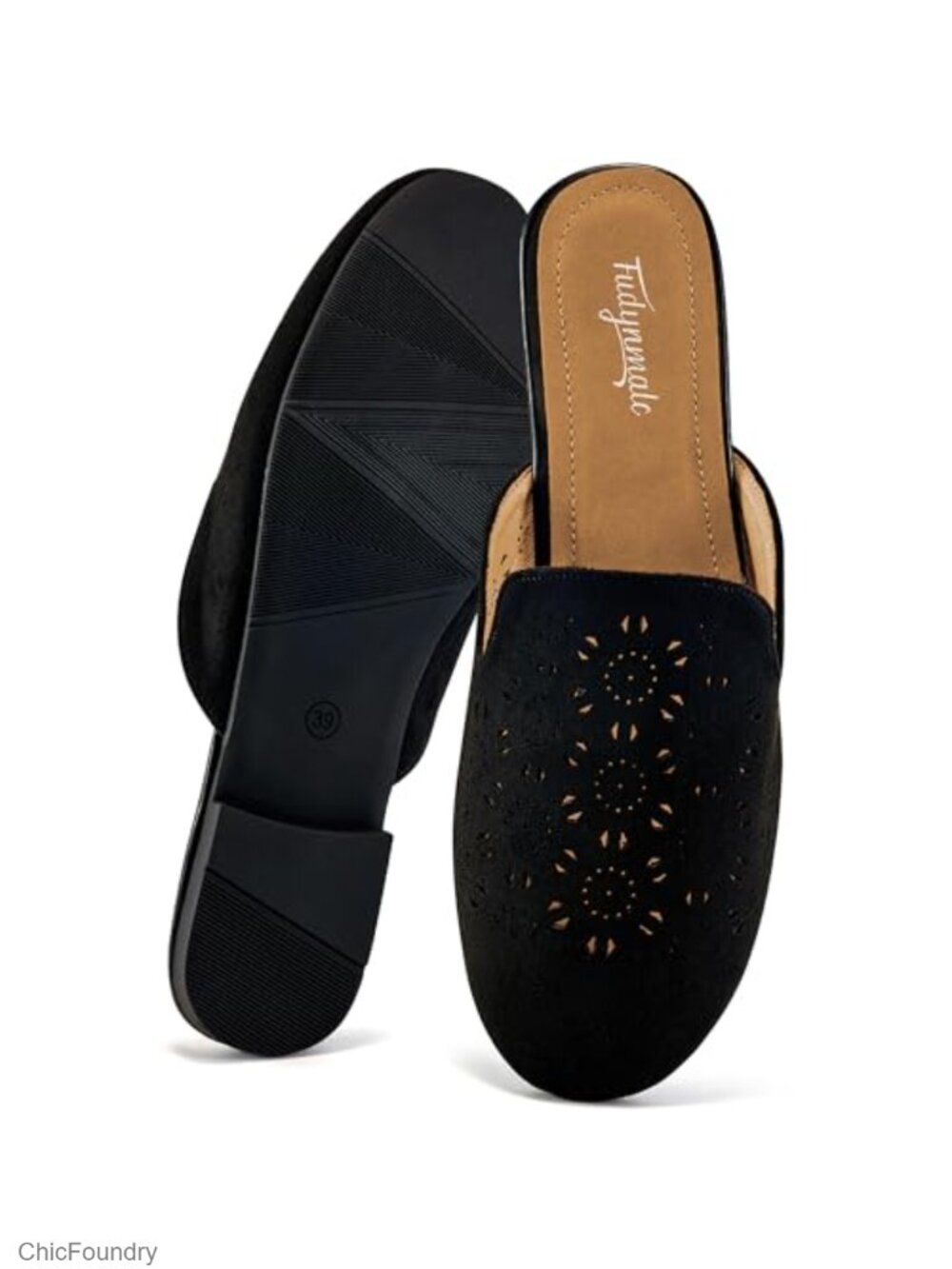 Womens Mules Faux Suede Closed Toe Backless Slip On Flats